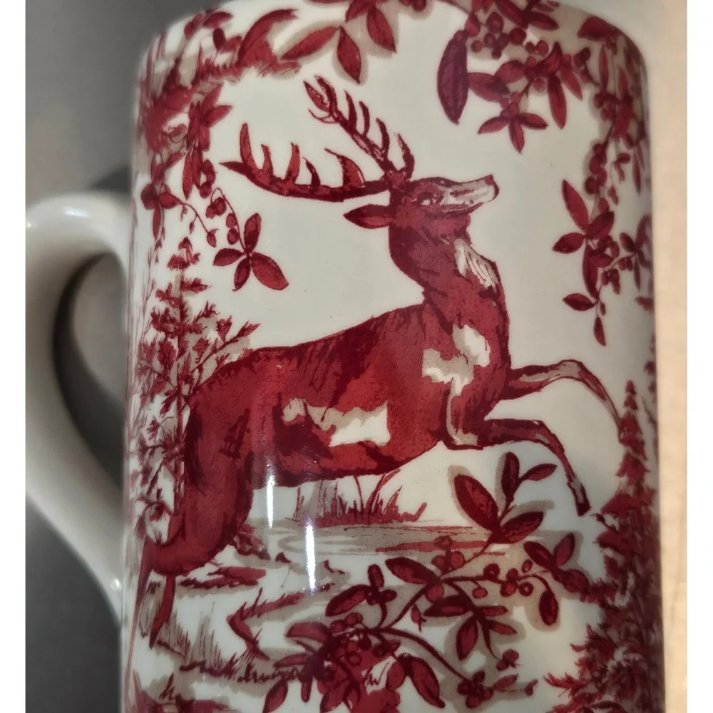 Pottery Barn Deer Woodland Scene Coffee Mug Stag Cabin Nature Lodge Decor‎ Rare